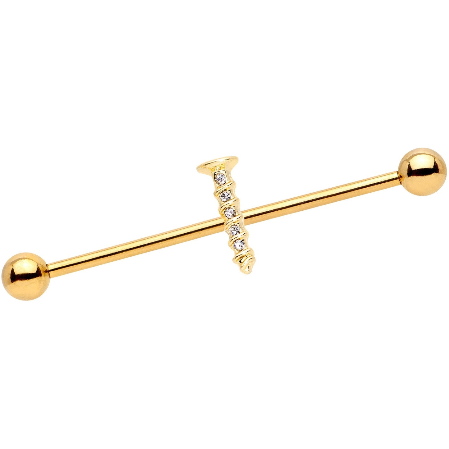 14G Clear Gem Gold Tone Screw Industrial Barbell 38mm