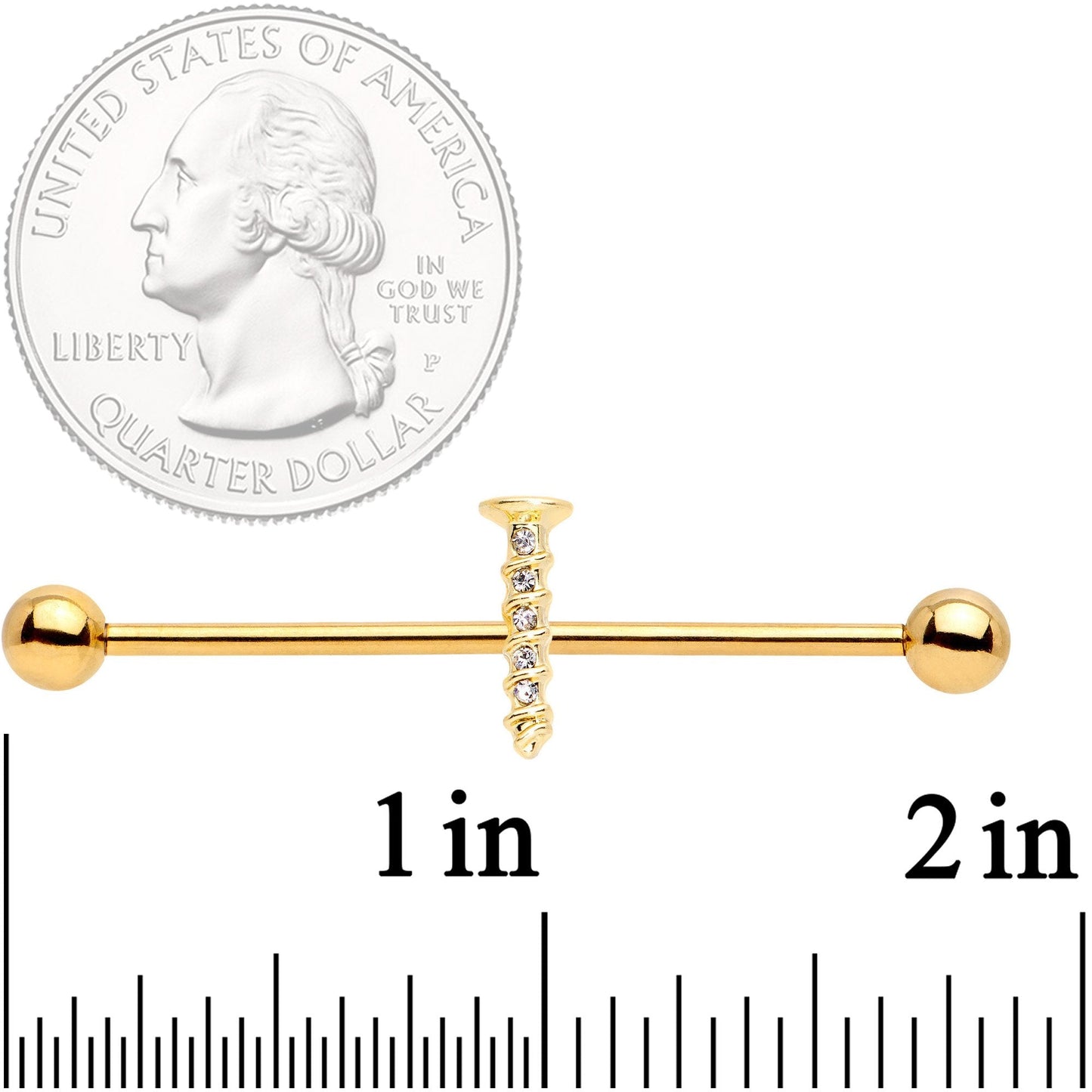14G Clear Gem Gold Tone Screw Industrial Barbell 38mm