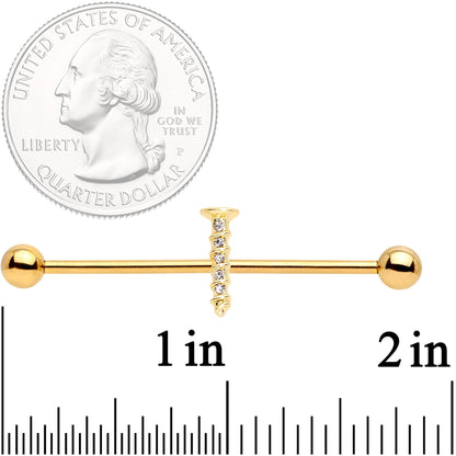 14G Clear Gem Gold Tone Screw Industrial Barbell 38mm
