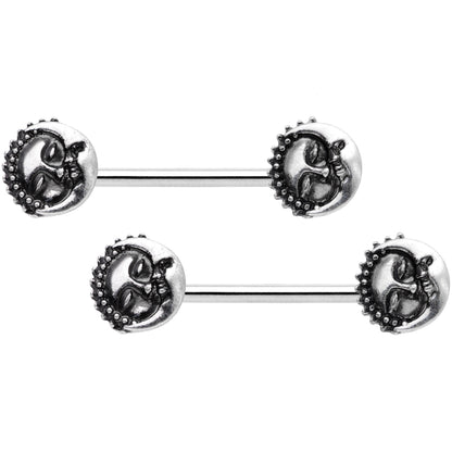 14G 9/16 Celestial Romance Sun Moon Barbell Nipple Ring Set
