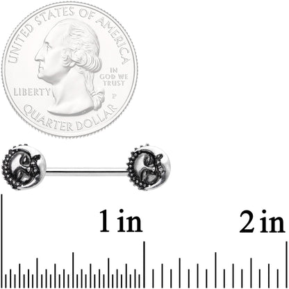 14G 9/16 Celestial Romance Sun Moon Barbell Nipple Ring Set