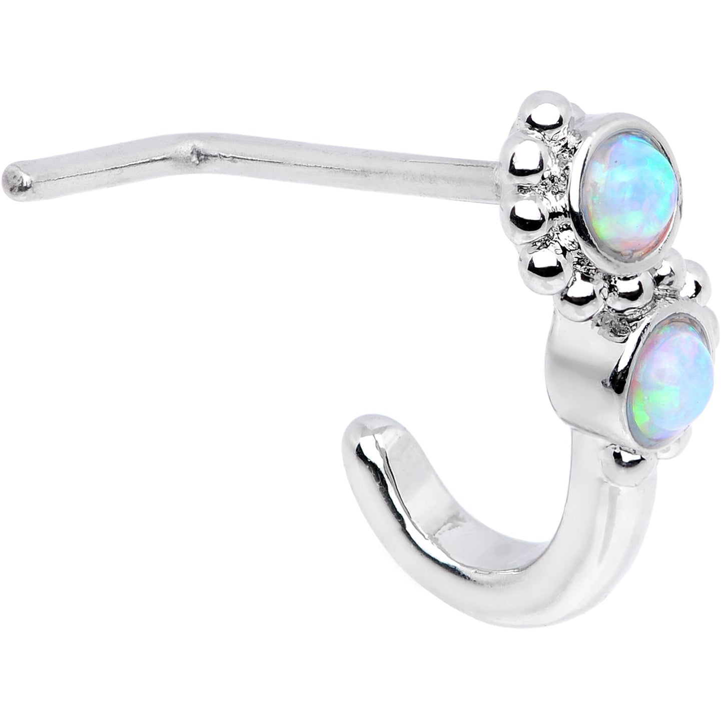 20G White Faux Opal Swirl Faux Hoop L Shaped Nose Ring