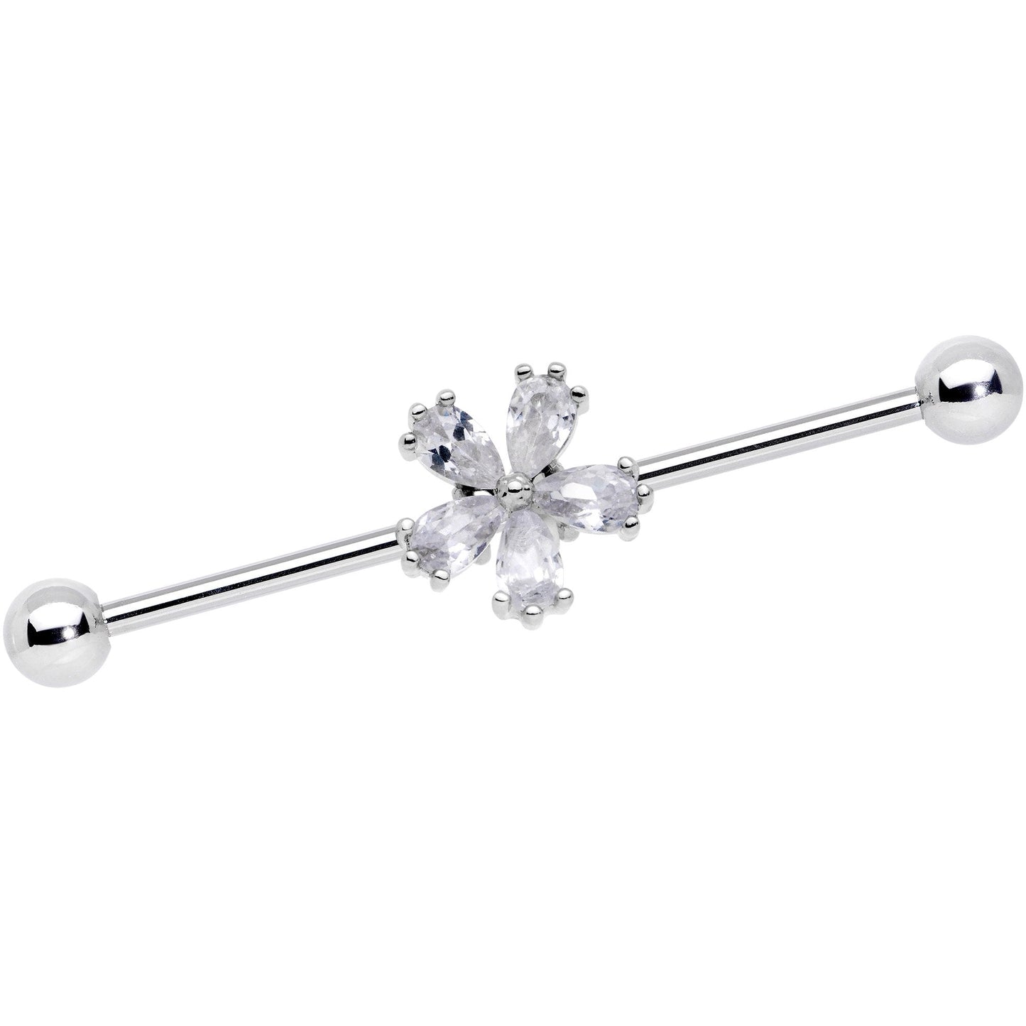 14G Clear CZ Gem Perfect Petals Flower Industrial Barbell 38mm