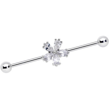 14G Clear CZ Gem Perfect Petals Flower Industrial Barbell 38mm