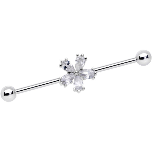 14G Clear CZ Gem Perfect Petals Flower Industrial Barbell 38mm