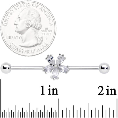 14G Clear CZ Gem Perfect Petals Flower Industrial Barbell 38mm