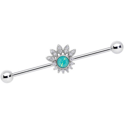 14G Clear CZ Gem Green Faux Opal Diadem Industrial Barbell 38mm
