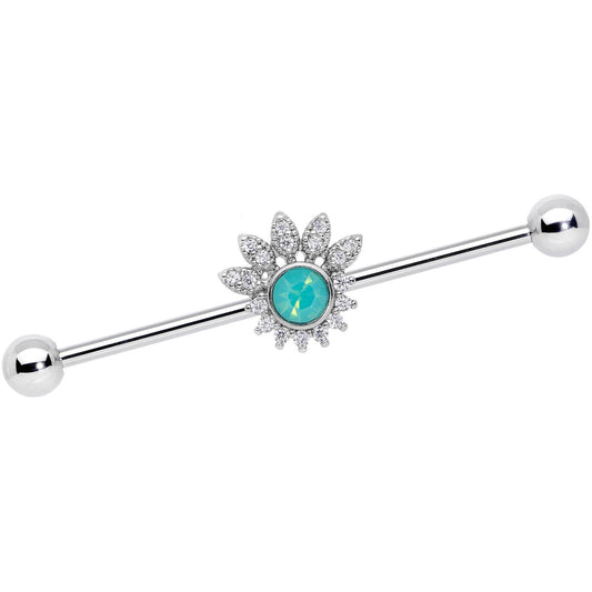 14G Clear CZ Gem Green Faux Opal Diadem Industrial Barbell 38mm