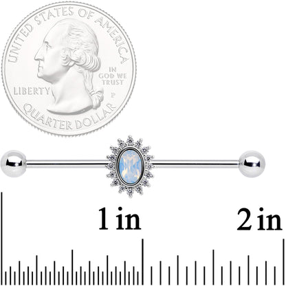 14G Clear CZ Gem White Faux Opal Framed Industrial Barbell 38mm