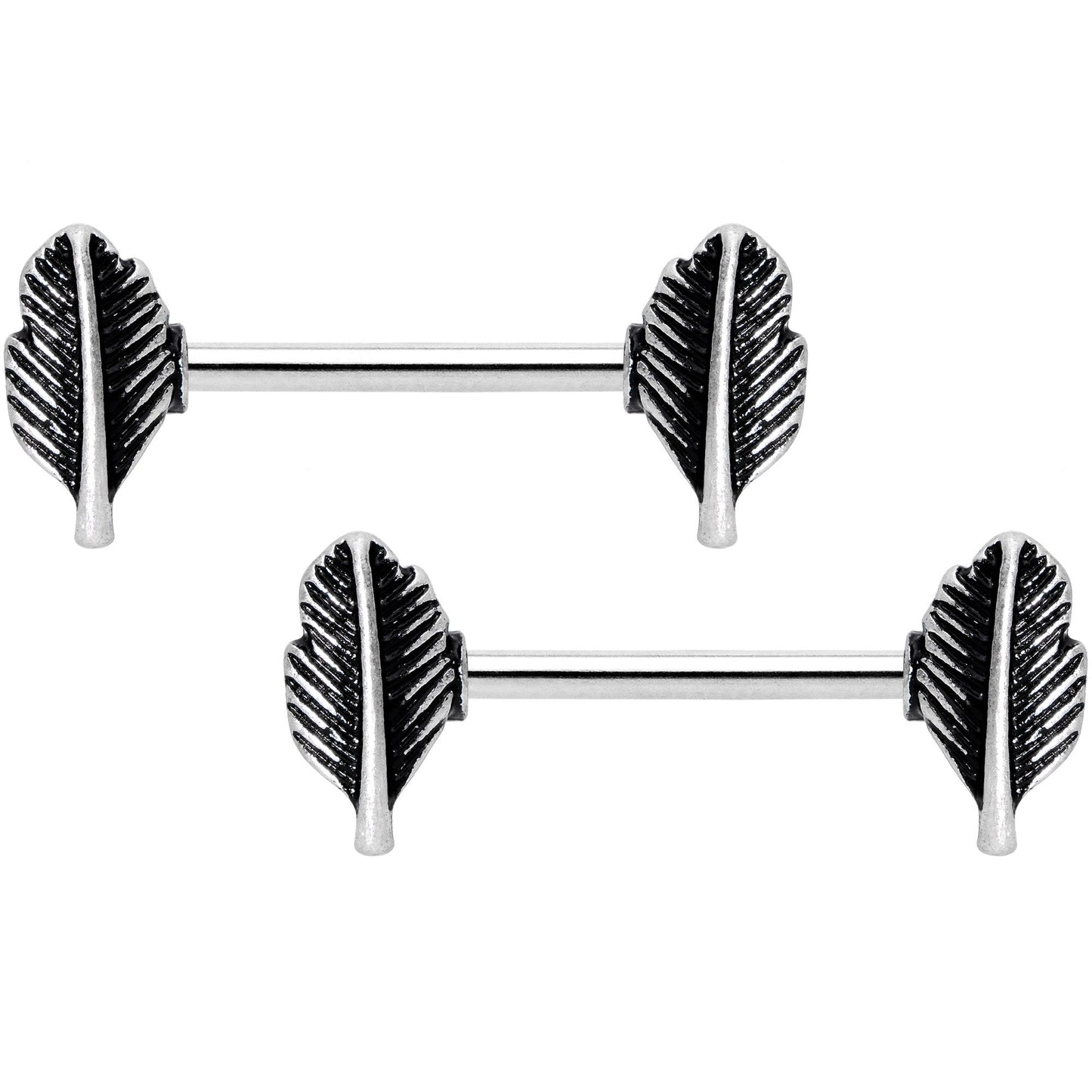 14G 9/16 Southwestern Feathers Barbell Nipple Ring Set