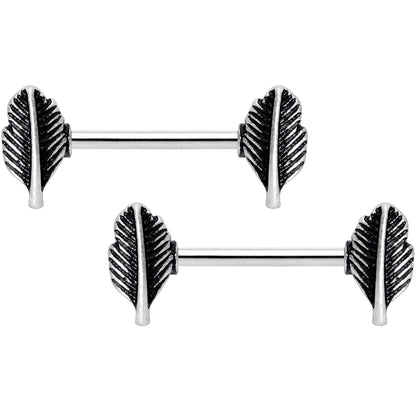 14G 9/16 Southwestern Feathers Barbell Nipple Ring Set