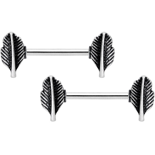 14G 9/16 Southwestern Feathers Barbell Nipple Ring Set