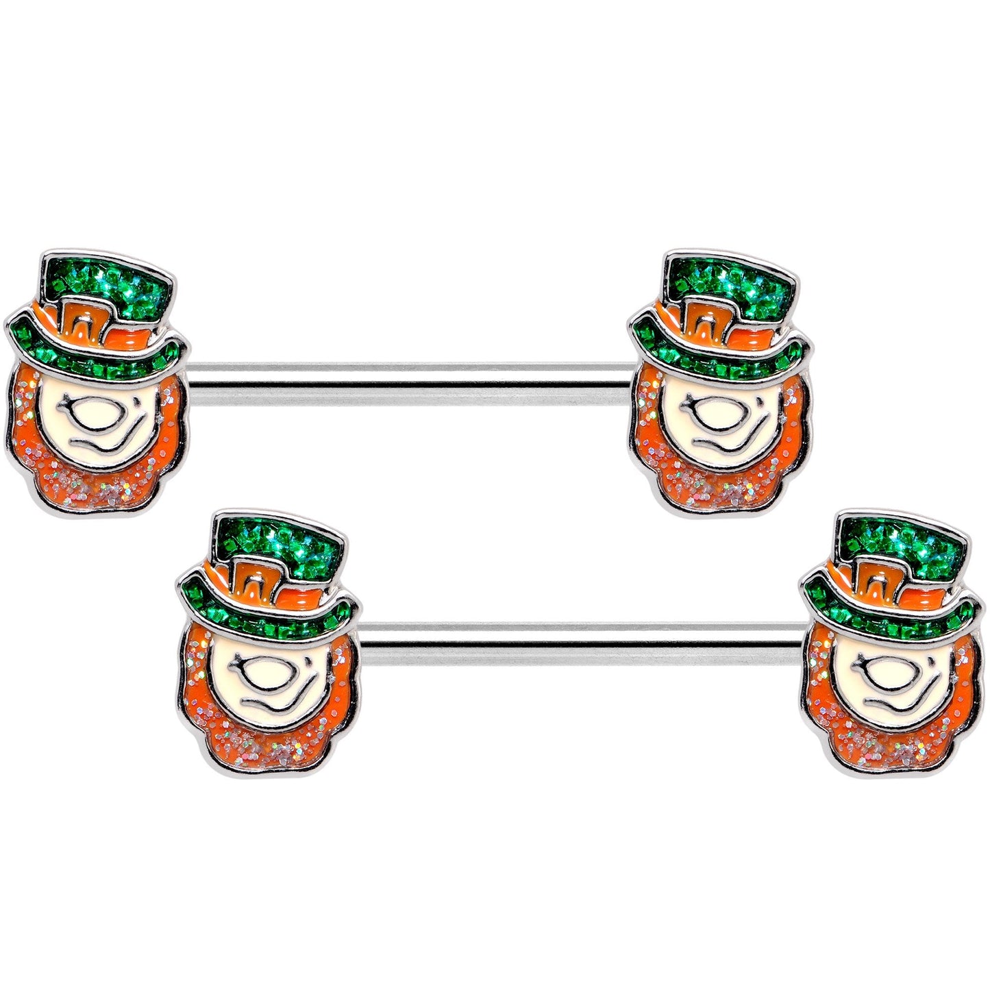 14G 5/8 St Patricks Day Leprechaun Barbell Nipple Ring Set