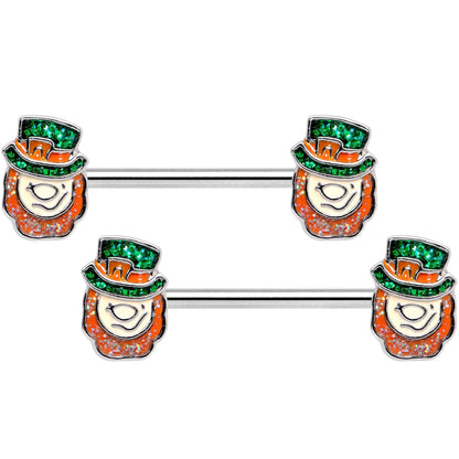 14G 5/8 St Patricks Day Leprechaun Barbell Nipple Ring Set