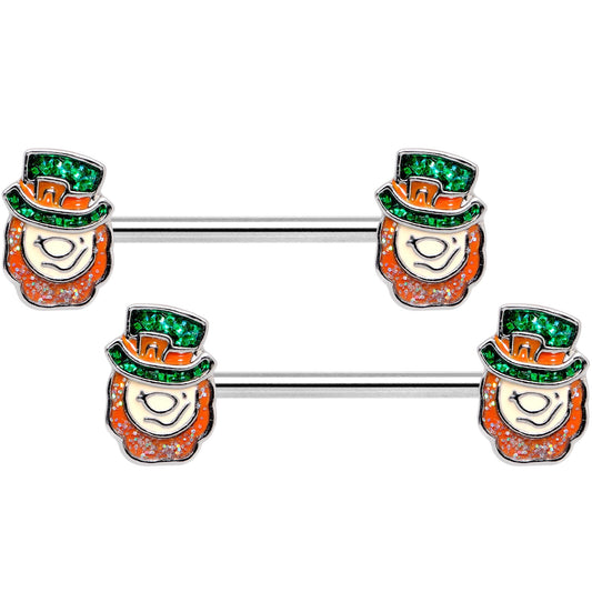 14G 5/8 St Patricks Day Leprechaun Barbell Nipple Ring Set
