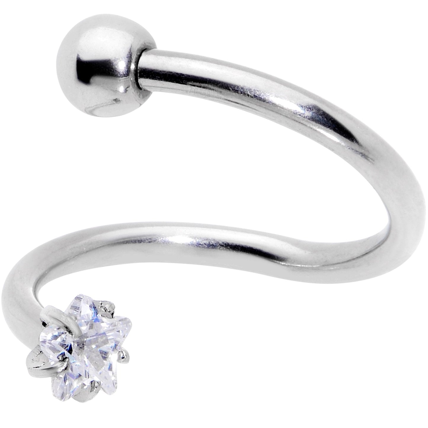 16G 3/8 Color CZ Gem Star Spiral Twister Eyebrow Ring Set