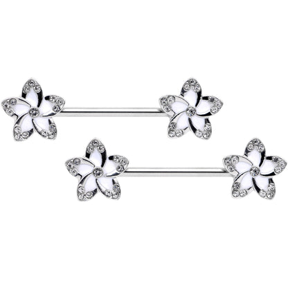 14G Clear Gem White Flower Horseshoe Barbell Nipple Ring Set of 4