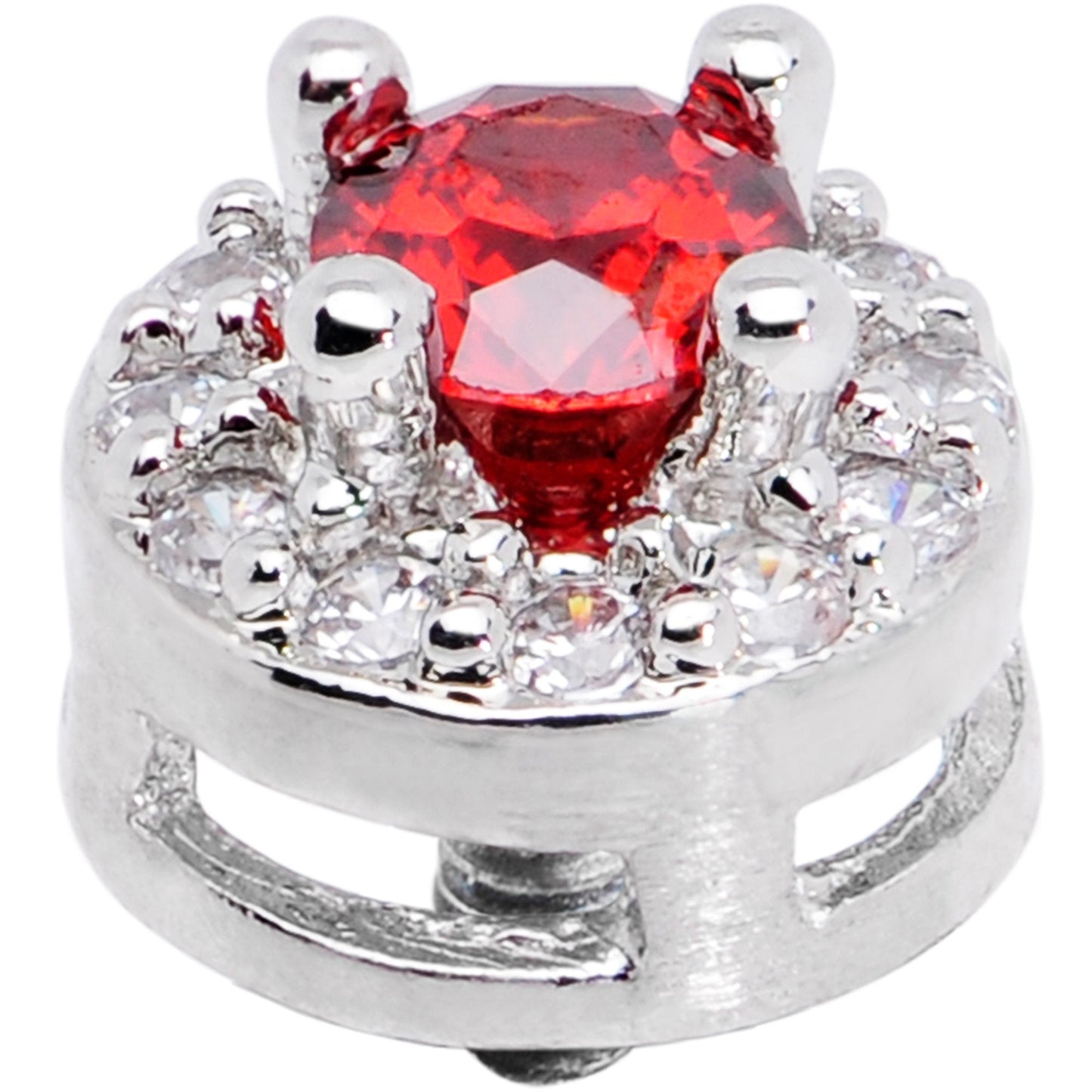 14G Clear Red CZ Two Tier Externally Threaded Dermal Anchor Top