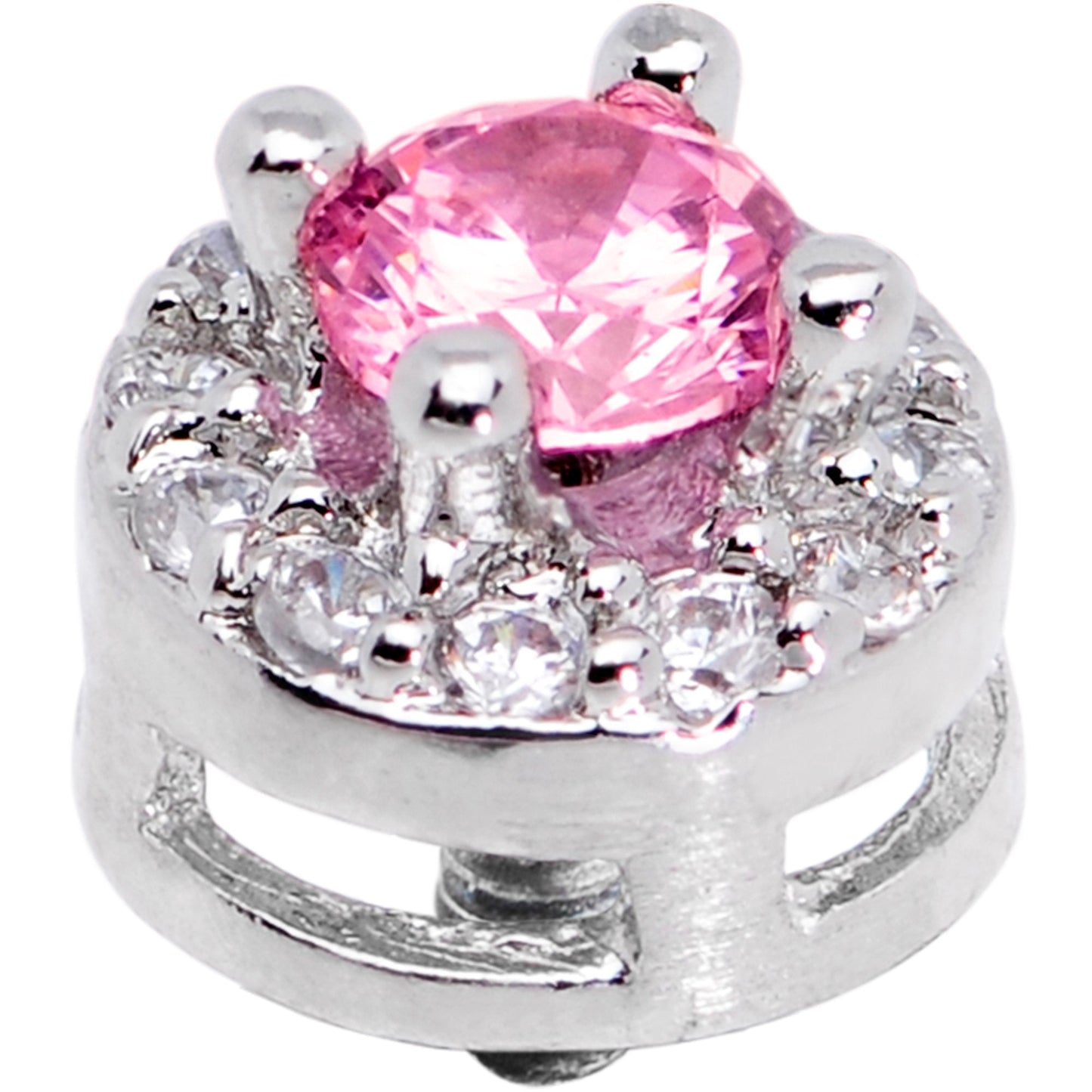 14G Clear Pink CZ Two Tier Externally Threaded Dermal Anchor Top