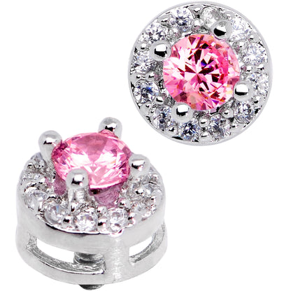 14G Clear Pink CZ Two Tier Externally Threaded Dermal Anchor Top