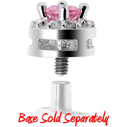 14G Clear Pink CZ Two Tier Externally Threaded Dermal Anchor Top