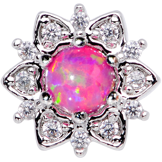 14G Pink Faux Opal Floral Glam Dermal Anchor Top