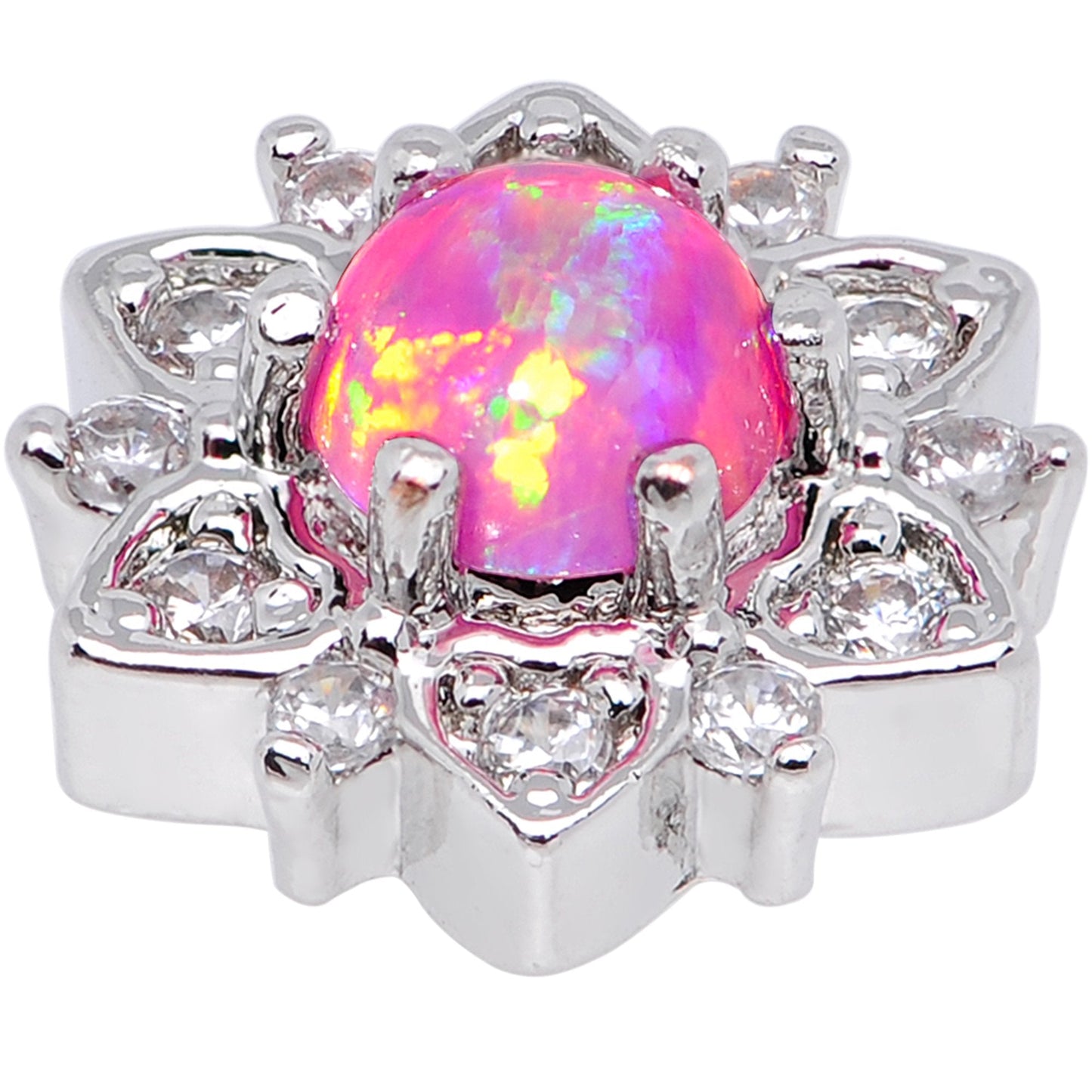 14G Pink Faux Opal Floral Glam Dermal Anchor Top