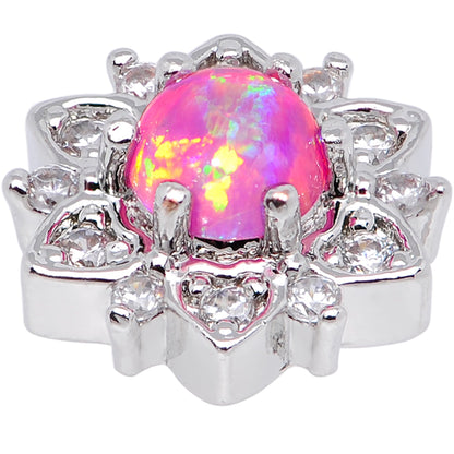 14G Pink Faux Opal Floral Glam Dermal Anchor Top