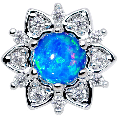 14G Blue Faux Opal Floral Glam Dermal Anchor Top