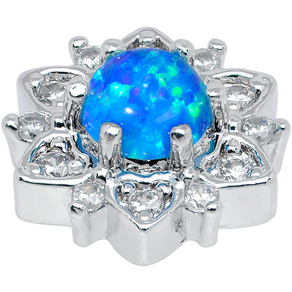 14G Blue Faux Opal Floral Glam Dermal Anchor Top