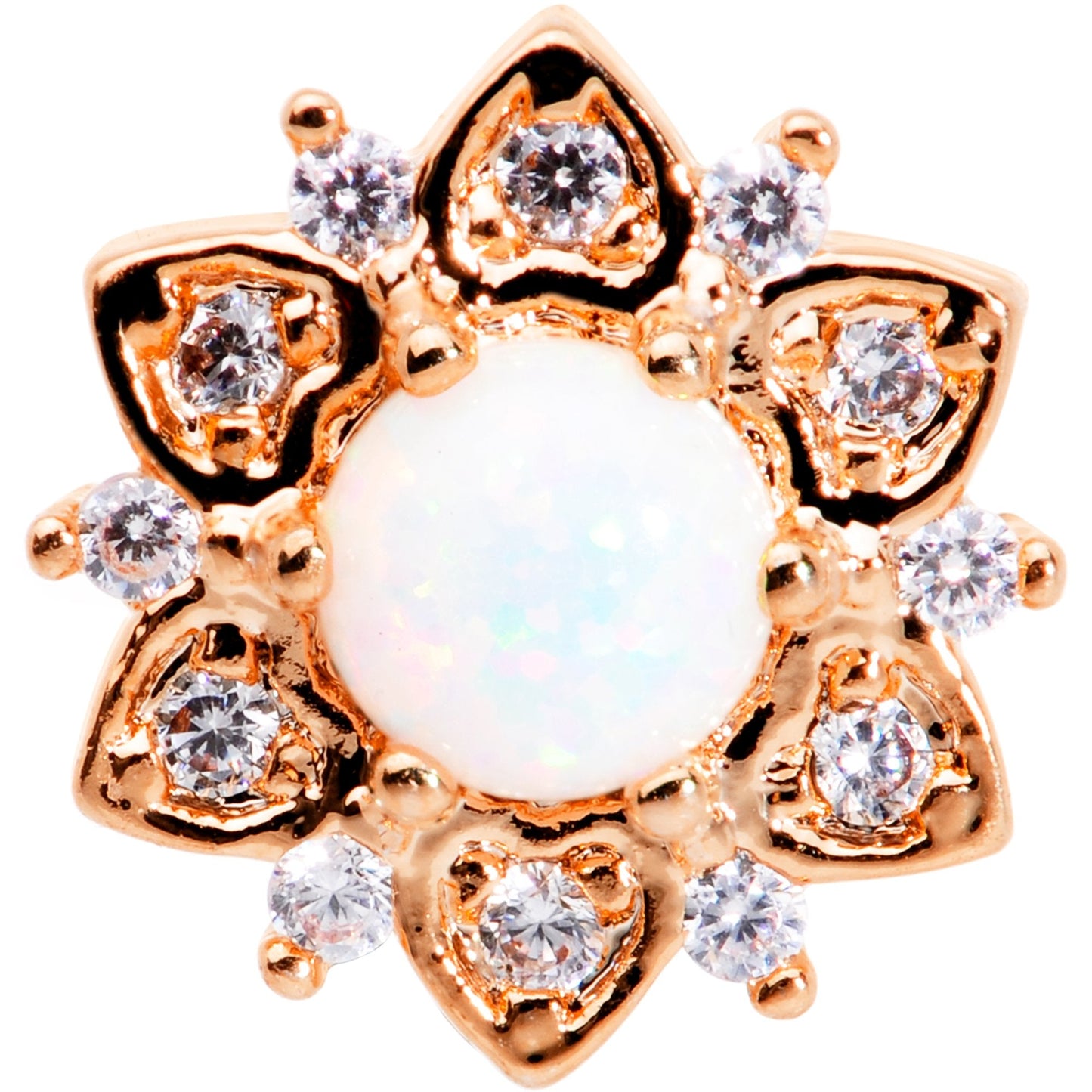 14G White Faux Opal Rose Gold Tone Floral Glam Dermal Anchor Top