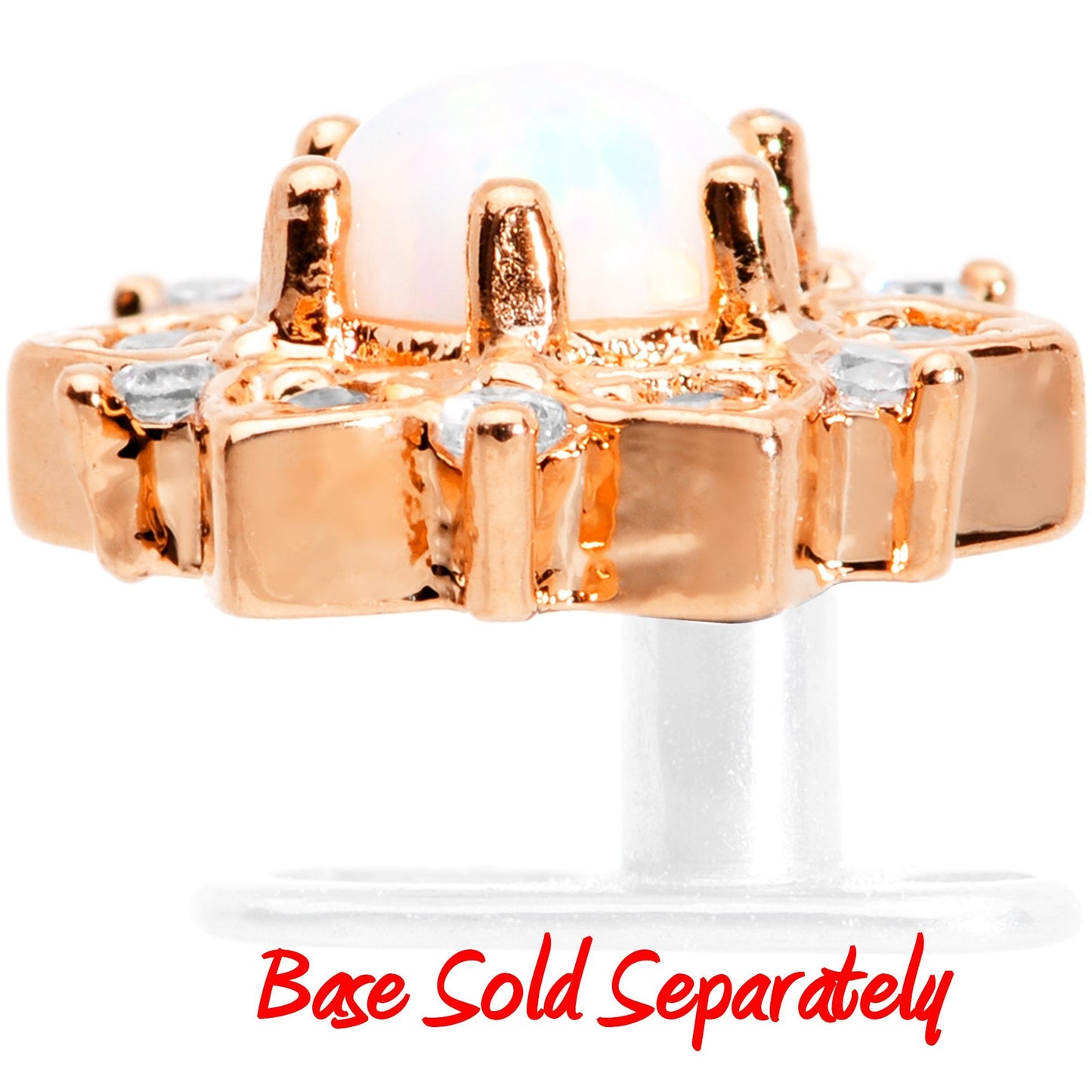 14G White Faux Opal Rose Gold Tone Floral Glam Dermal Anchor Top