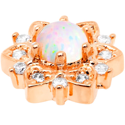 14G White Faux Opal Rose Gold Tone Floral Glam Dermal Anchor Top