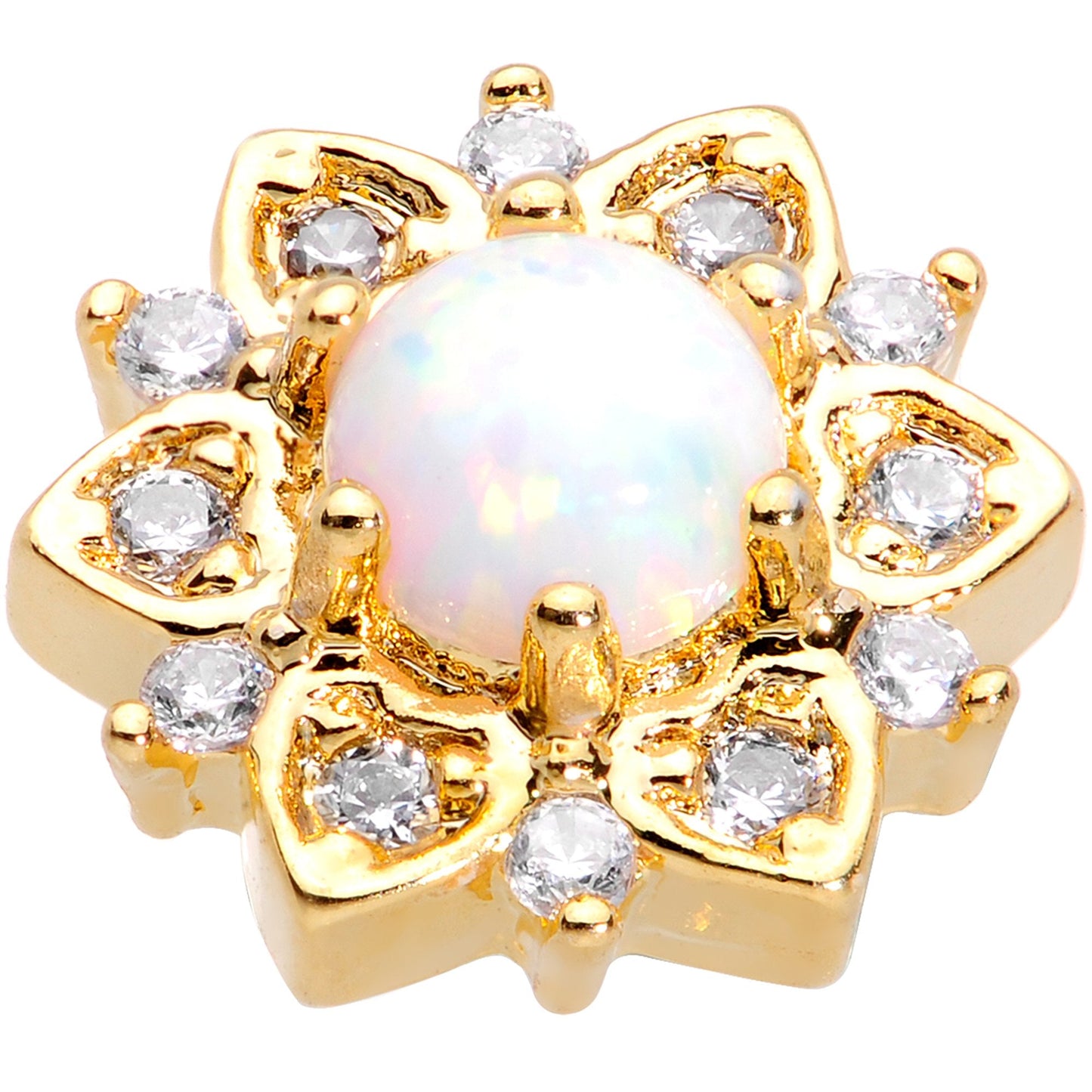 14G White Faux Opal Gold Tone Floral Glam Dermal Anchor Top