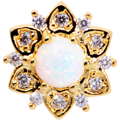14G White Faux Opal Gold Tone Floral Glam Dermal Anchor Top