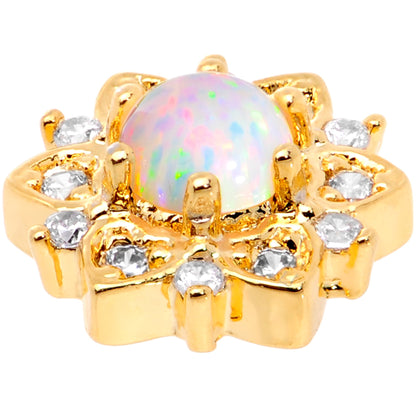 14G White Faux Opal Gold Tone Floral Glam Dermal Anchor Top