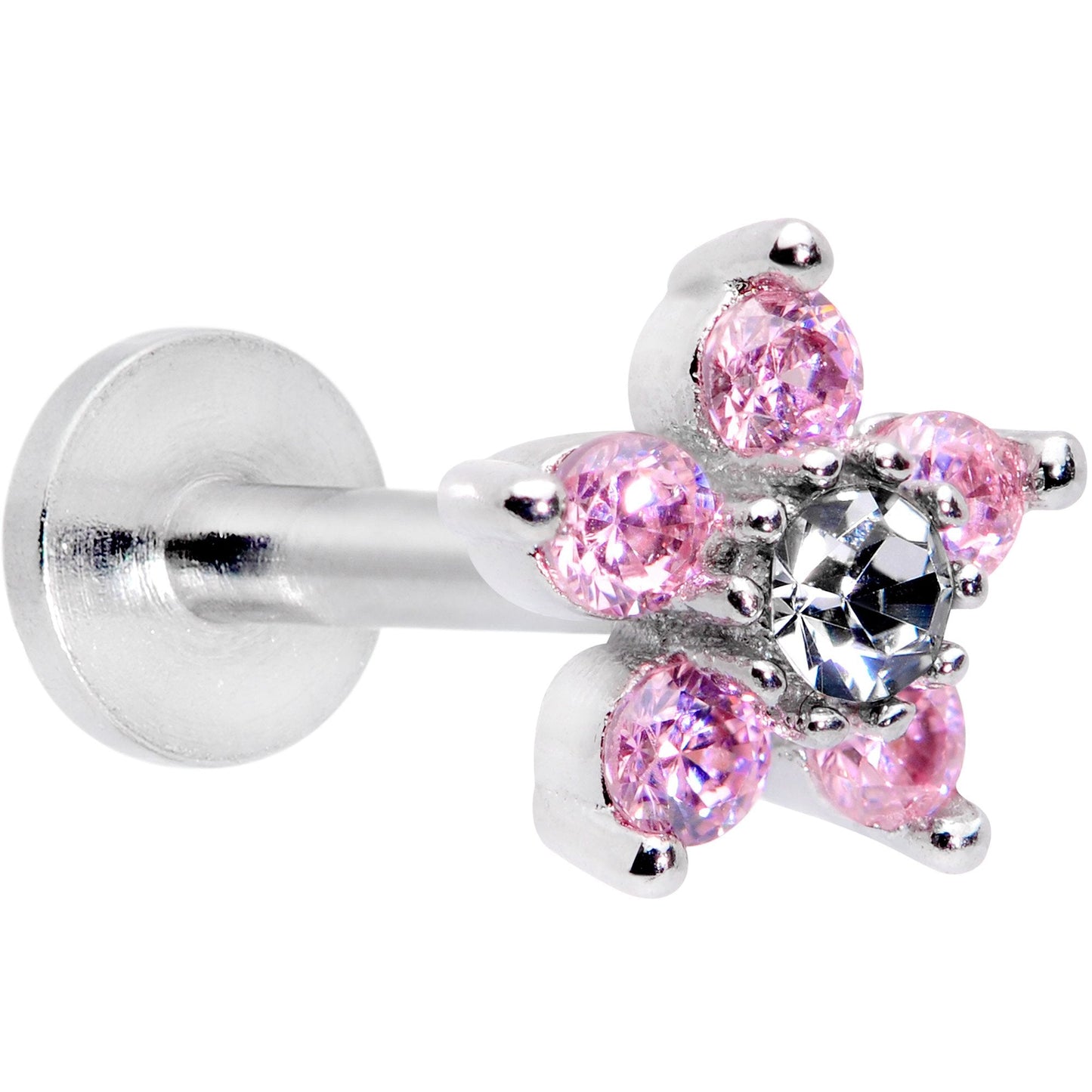 16G 5/16 Clear Pink CZ Gem Star Internally Threaded Labret Tragus
