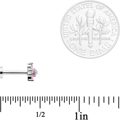 16G 5/16 Clear Pink CZ Gem Star Internally Threaded Labret Tragus