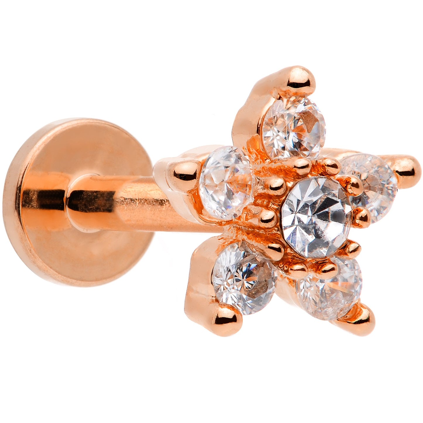 16G 5/16 Clear CZ Star Rose Gold Tone Internally Threaded Labret
