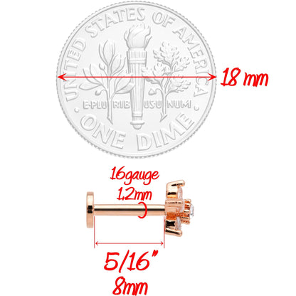 16G 5/16 Clear CZ Star Rose Gold Tone Internally Threaded Labret