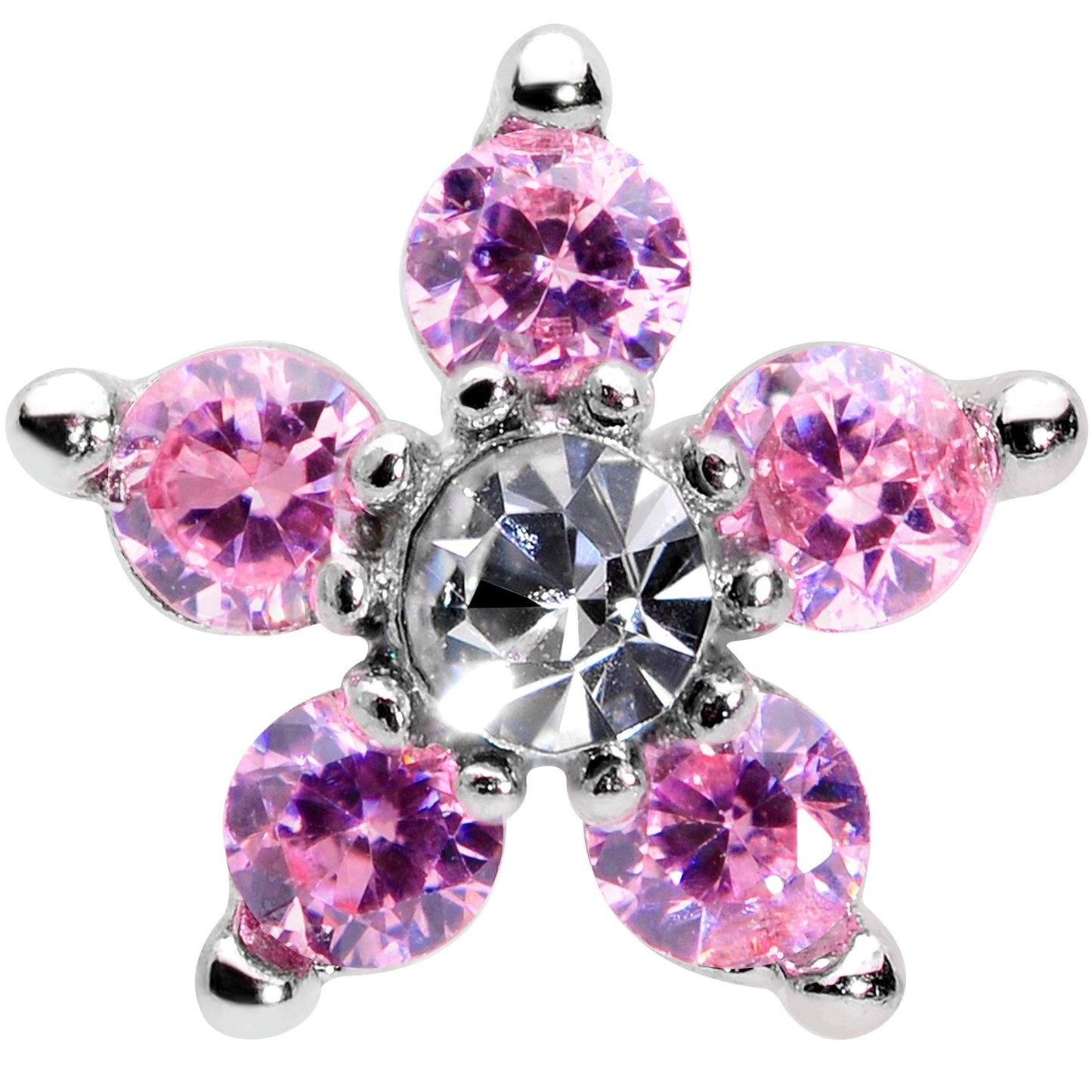 16G 1/4 Clear Pink CZ Gem Star Internally Threaded Labret Tragus