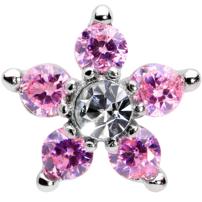16G 1/4 Clear Pink CZ Gem Star Internally Threaded Labret Tragus