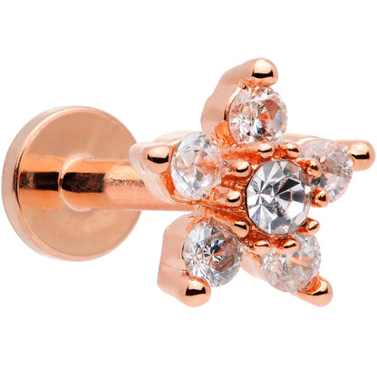 16G 1/4 Clear CZ Star Rose Gold Tone Internally Threaded Labret