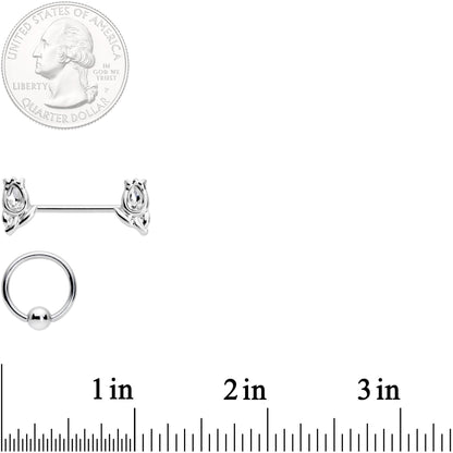 14G 7/16 1/2 Clear Gem Flowers BCR Barbell Nipple Ring Set of 4