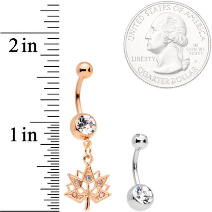 Clear Aurora Gem Rose Gold Tone Maple Leaf Dangle Belly Ring Set of 4
