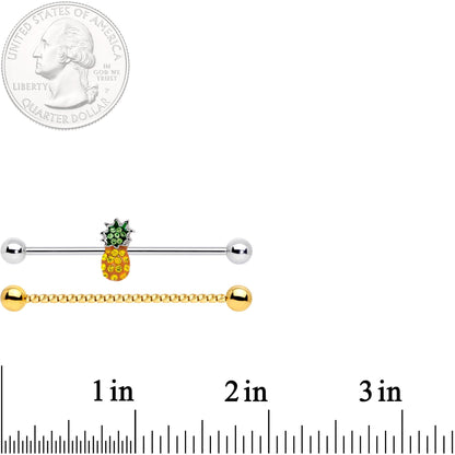 14G Yellow Green Gem Pineapple Twisted Industrial Barbell Set