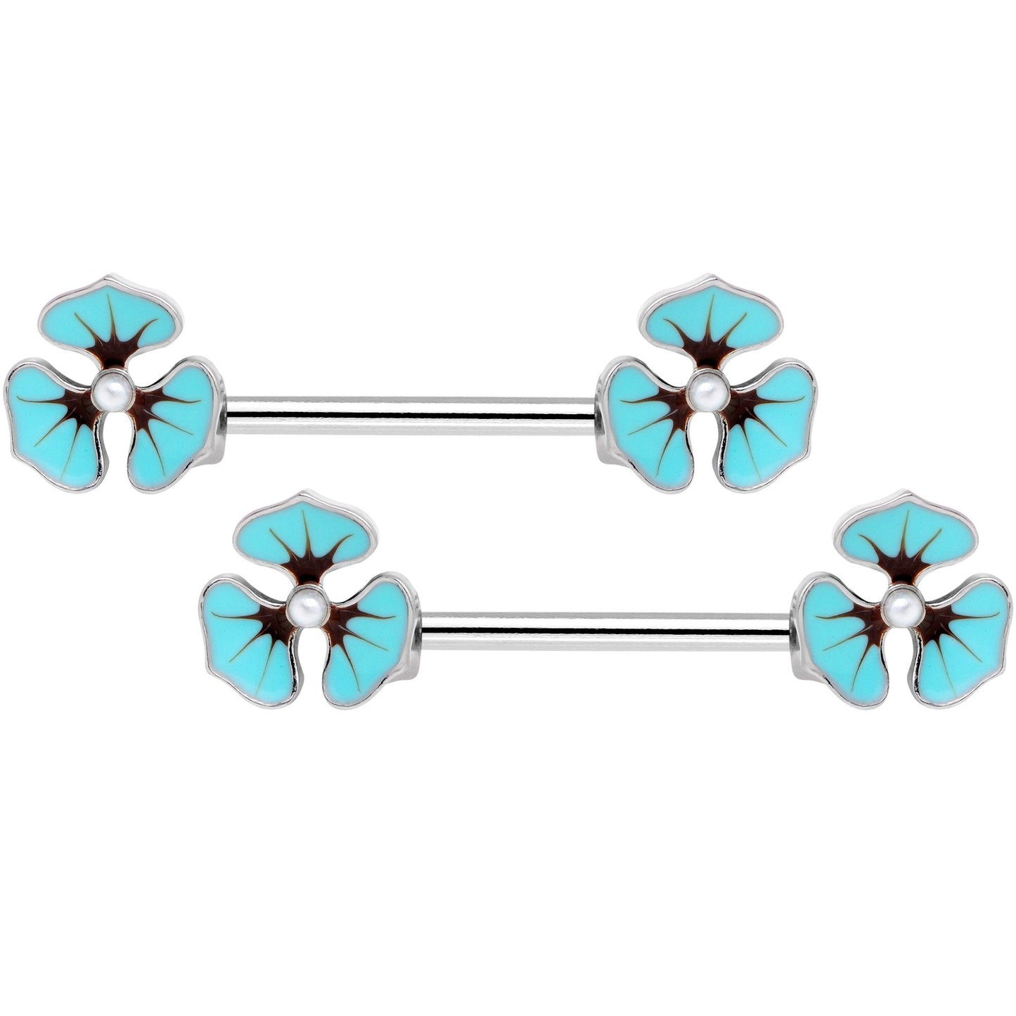 14G Clear Gem Blue Flower Horseshoe Barbell Nipple Ring Set of 4