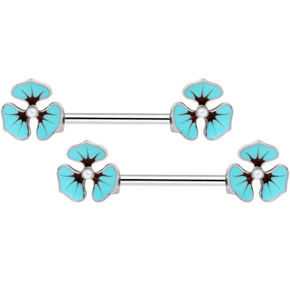 14G Clear Gem Blue Flower Horseshoe Barbell Nipple Ring Set of 4