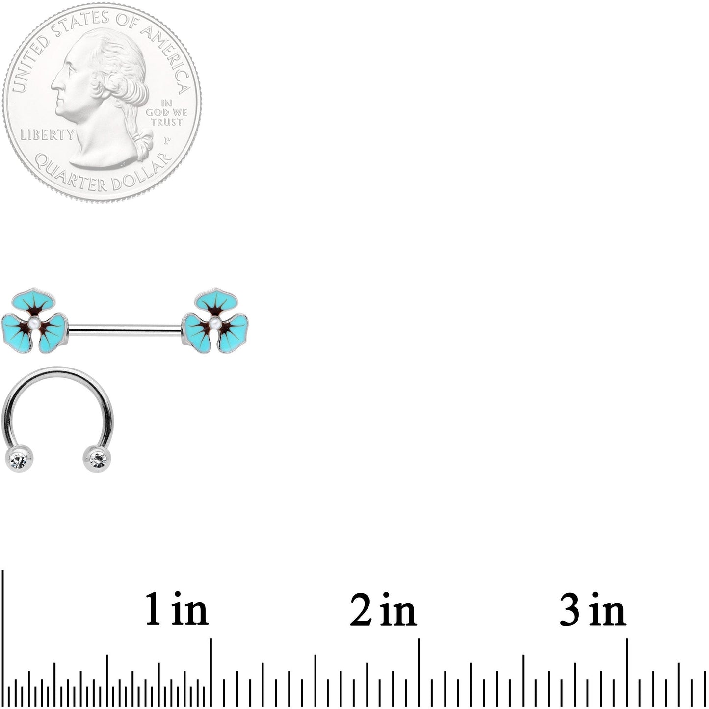 14G Clear Gem Blue Flower Horseshoe Barbell Nipple Ring Set of 4