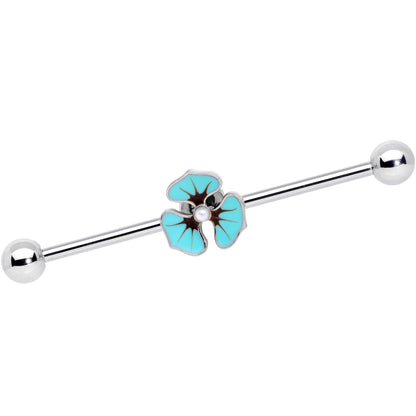 14G Tropic Blue Flower Black Twisted Industrial Barbell Set 38mm